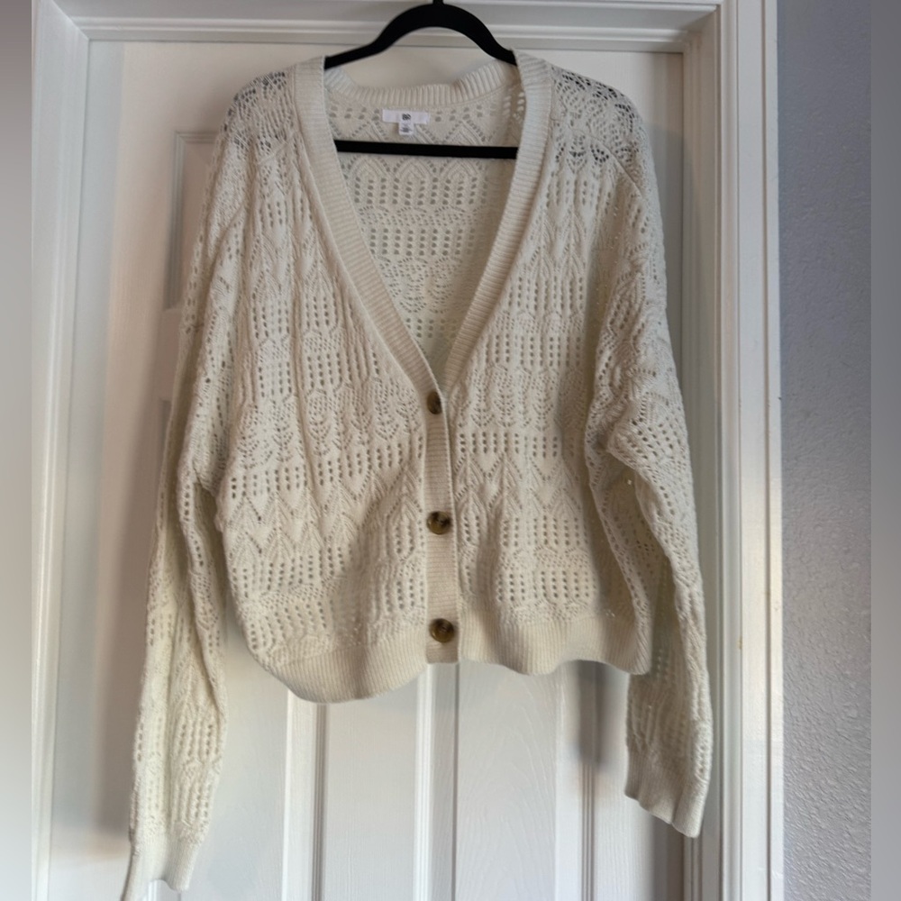 BP Pointelle V-Neck Cardigan 3X Cream - Picture 2 of 7